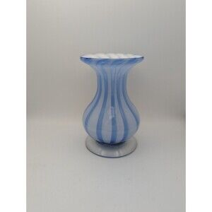Fifth Avenue Blown Art Glass Beautiful Mini Bud Vase Blue Swirl Home Decor